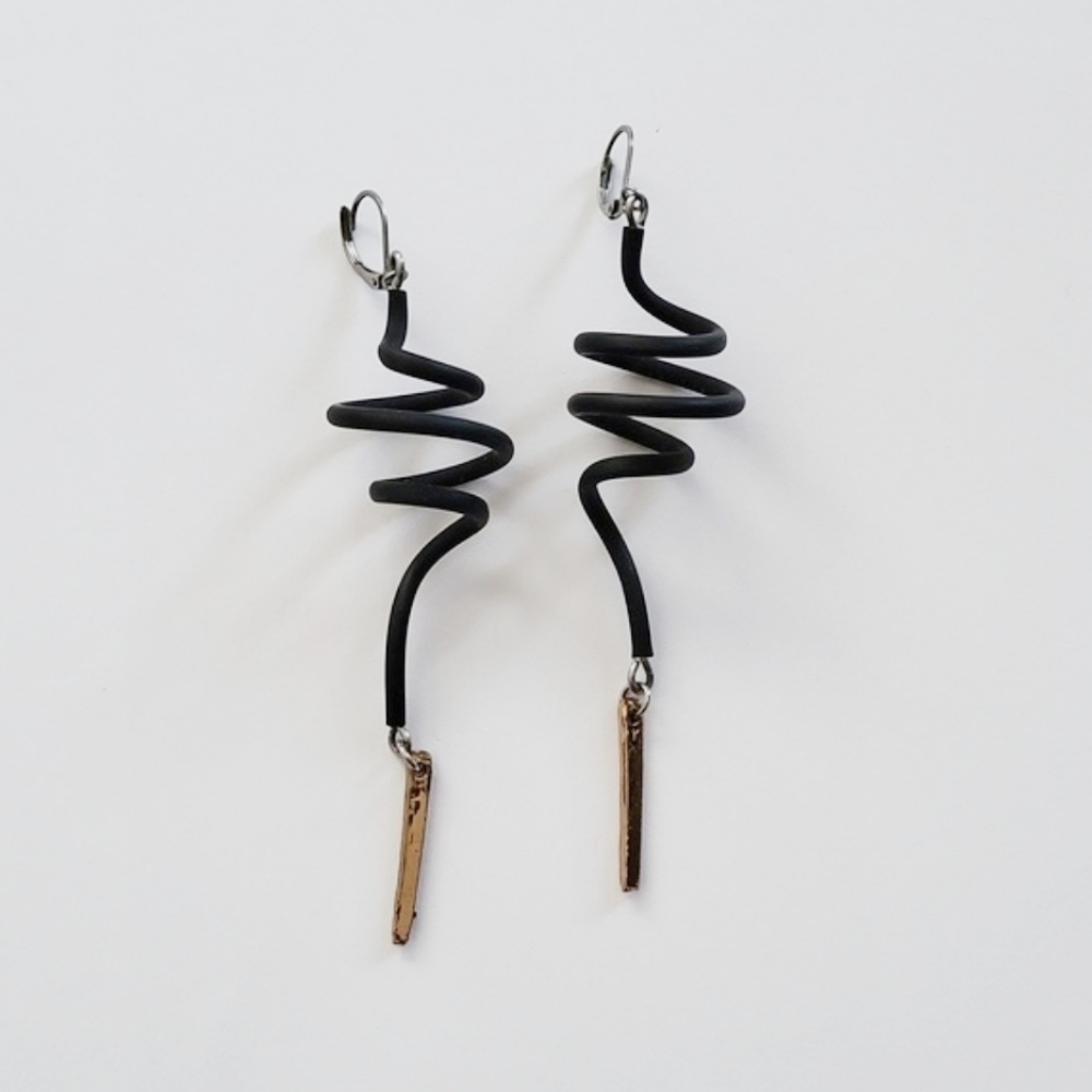Anthropologie Black Spiral Earrings with Metallic Gold Bars